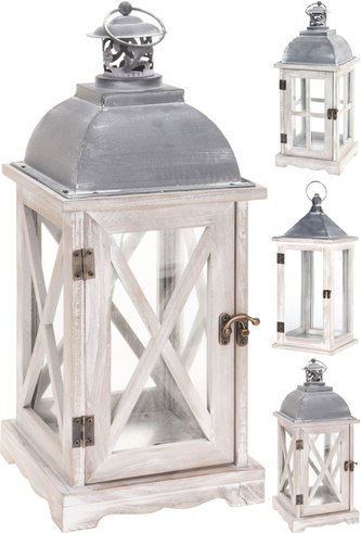 Lucerna na svíčku 41x16 cm sklo / kov / dřevo