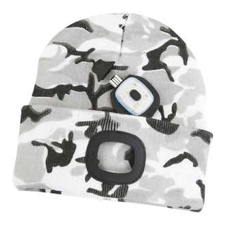 Čiapka s čelovkou LED maskáčová šedá (USB nabíjanie)