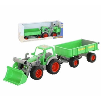 Traktor farmář s lopatou a přívěsem