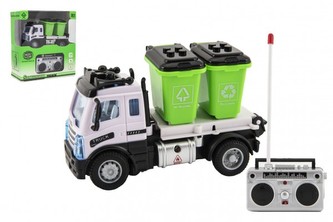 Auto RC nákladné smetiari plast 12cm 27MHz na diaľk.ovl. na batérie so svetlom v krab. 16x18x8cm