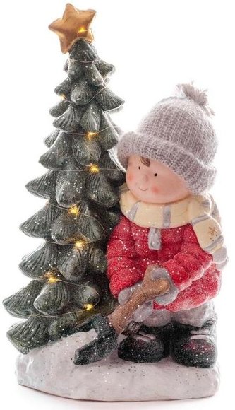 Dekorace Vánoční chlapeček u stromečku 32x28x55 cm / 25 LED
