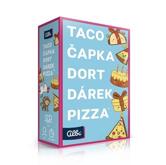 Taco, čiapka, torta, darček, pizza
