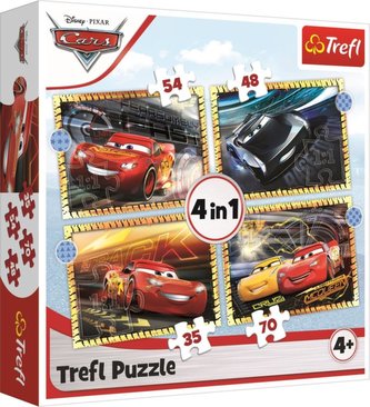 Puzzle Autá 3 - Pripraviť, pozor, teraz! 4v1 / 35,48,54,70 dielikov