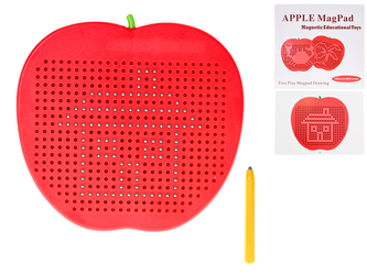 Magnetická tabulka jablko 23x22cm s perem, 10 předloh a 468ks kuliček v krabičce
