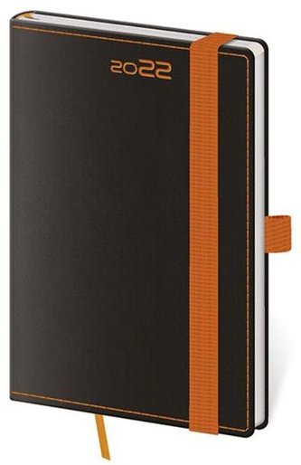 Diář 2022 týdenní kapesní Black Orange s poutkem na propisku