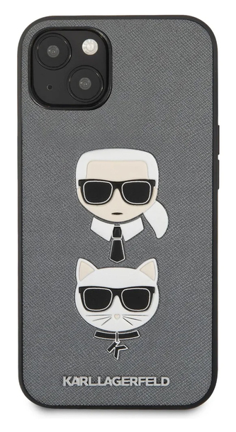 Kryt Karl Lagerfeld Saffiano na iPhone 13 mini, strieborný