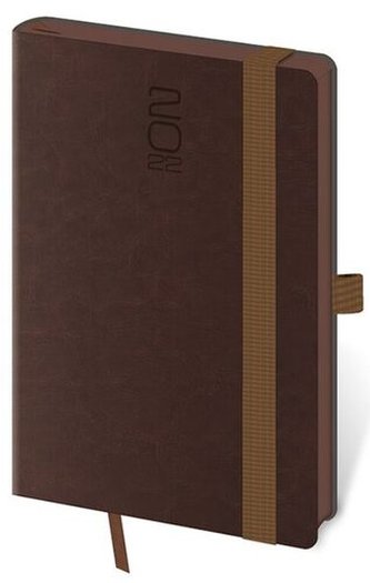 Diář 2022 Memory - tmavě hnědý s gumičkou, týdenní kapesní