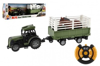 Traktor s vlekom RC plast 43cm 2,4 GHz na diaľk. ovl. na batérie 2 druhy v krabici 52x17x12cm