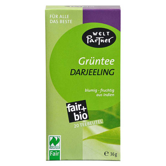 WeltPartner Bio zelený čaj Darjeeling, porcovaný 20 x 1,8 g