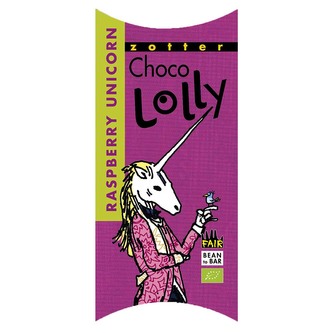 Zotter Bio čokoládové lízátko Malinový jednorožec, 20 g