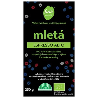 Fairobchod Bio mletá káva Espresso Alto, 250 g
