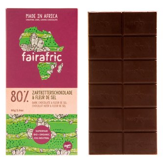 Fairafric Bio hořká čokoláda 80% s Fleur de Sel, vyrobená v Ghaně, 80 g