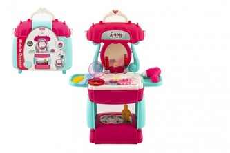 Toaletný/Kozmetický stolík plast s doplnkami v plastovom kufríku 21x21x12cm