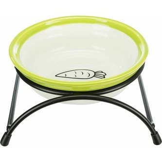 Miska keramická v kovovém stojánku, 0.3 l/ø 13 cm, bílá/zelená