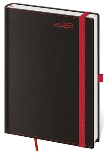 Diář 2022 Black - Red denní A5 s poutkem na propisku
