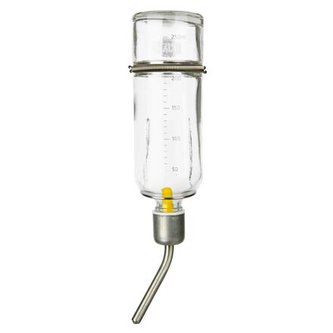 Sklenená napájačka s kovovým náustkom pre morčatá 250 ml