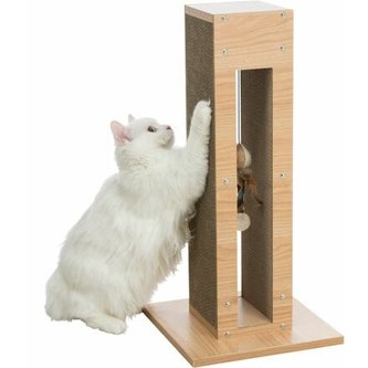 Škrábací sloupek vzhled dřeva, s hračkou, MDF/karton/juta, 62cm