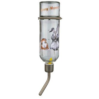 Sklenená napájačka Honey & Hopper s kovovým náustkom pre činčily a králiky 500 ml