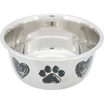 Nerezová miska, motiv tlapky/srdce, protiskluzové dno,  1.0 l/ø 15 cm