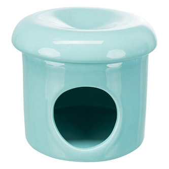 Keramický domek, 1 vchod, odnímatelná stříška, ø 12 × 10 cm, tyrkysová