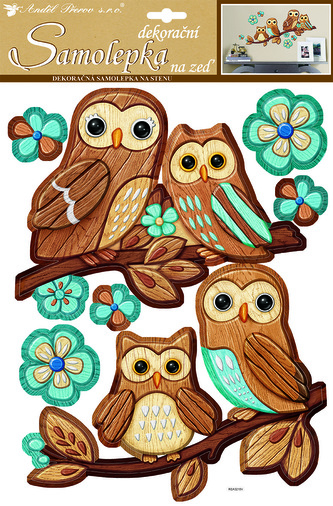 Samolepky na stenu sovy plastické 28x42 cm