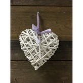 Srdce proutí plné bílé fialová mašle 20 cm