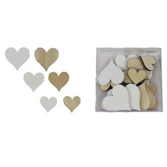 Přízdoba srdce dřevo bílá/béžová 24 ks