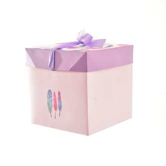 Krabice dárková papír peříčka růžová 17x17x17 cm