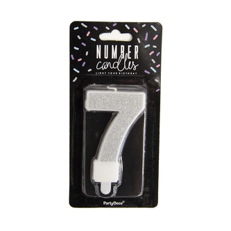 Sviečka tortová číslo 7 strieborná 7 cm