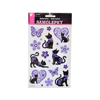 Samolepky mačky čierno-fialové s kamienkami 14x21 cm
