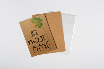 Přání+obálka ,,ČTYŘLÍSTEK,, 11x15 cm