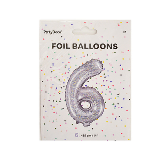 Balónek fólie číslo 6 stříbrný 35 cm