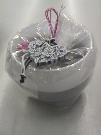 Svíčka-lampion rustic merci šedo-bílá pr. 12 cm