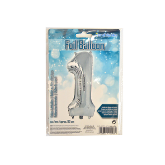 Balónek fólie číslo 1 stříbrný 80 cm