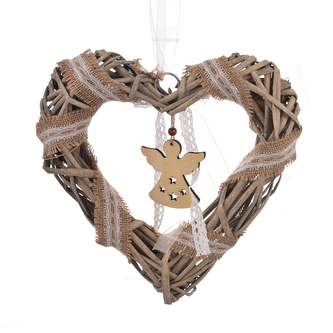 Srdce proutí anděl závěsné hnědé 30x30 cm