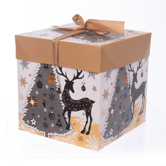 Krabice dárková papír vánoční zlatá 17x17x17 cm