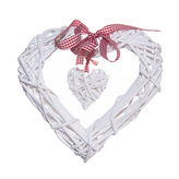 Srdce proutí bílé červená mašle 25 cm