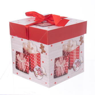 Krabica darčeková papier vianočná červená 17x17x17 cm