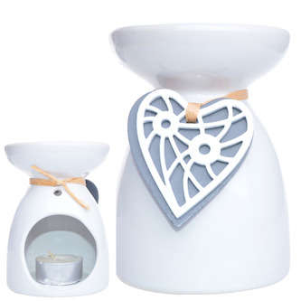 Aromalampa ker. bílá srdce 8x12 cm