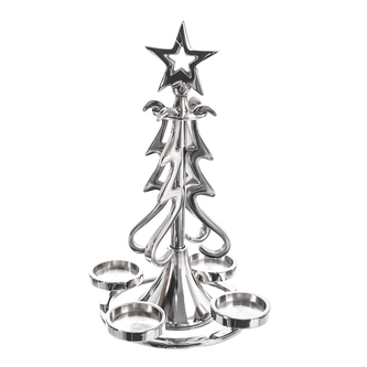 Svícen kov stromeček 4 svíčky stříbrný 28x19 cm