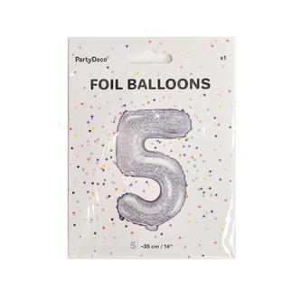 Balónek fólie číslo 5 stříbrný 35 cm