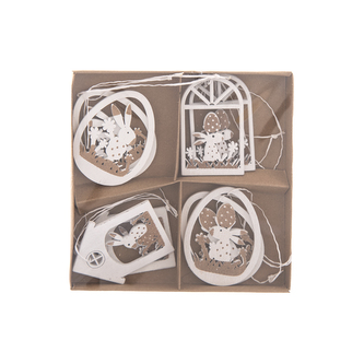 Přízdoba dřevo závěsná bílá Velikonoce 6 cm