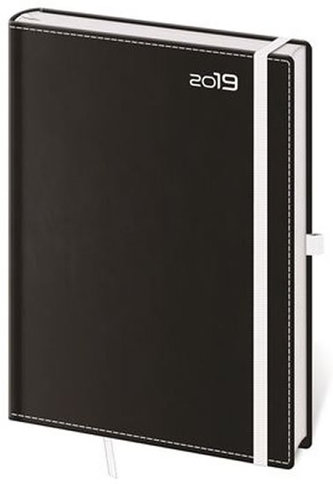Diář 2019 - Black&White/denní A5/s poutkem na propisku