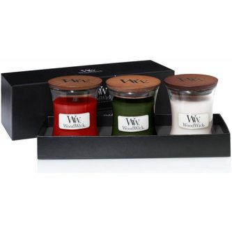 WoodWick - Darčekový set sviečok (Fireside, White Teak, Stone Washed Suede) 3x85 g - 3x85 ml