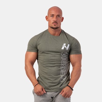 Pánské tričko Vertical Logo Khaki - NEBBIA - Velikost L