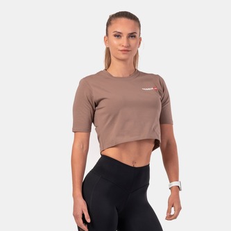 Dámské tričko Crop Top Minimalist Logo Brown - NEBBIA - Velikost XS