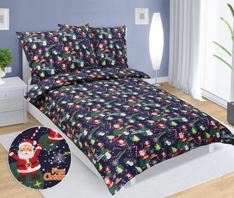 Povlečení bavlněné - Vánoční vzor - modrý - 140x200, 70x90