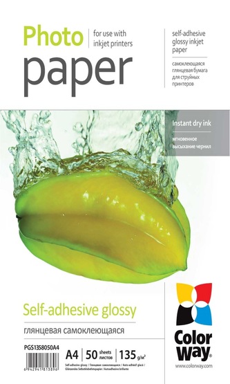 COLORWAY fotopapier/ glossy self-adhesive 135g/m2, A4/ 50 kusov
