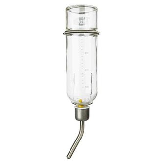 Sklenená napájačka s kovovým náustkom pre činčily a králiky 500 ml