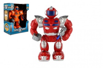 Robot bojovník chodící plast 23cm na baterie se světlem se zvukem 2 barvy v krabici 22x29x13cm